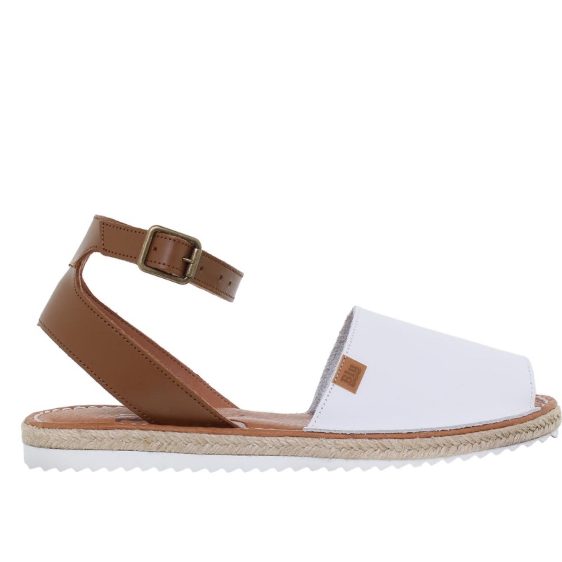 15201BLU - Sandalia Menorquina Plana Mujer Blanco