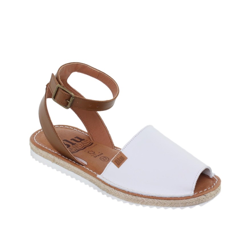 15201BLU - Sandalia Menorquina Plana Mujer Blanco