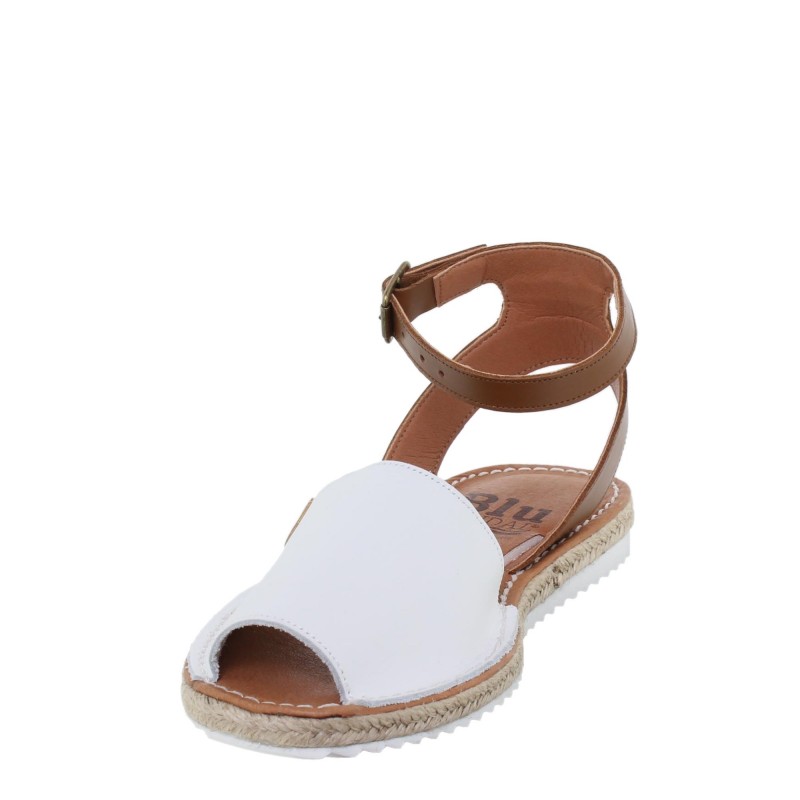 15201BLU - Sandalia Menorquina Plana Mujer Blanco