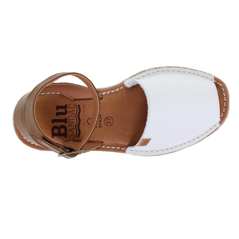 15201BLU - Sandalia Menorquina Plana Mujer Blanco