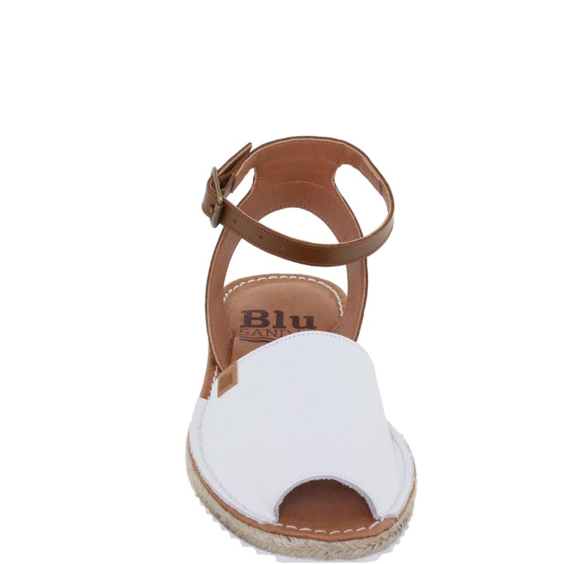15201BLU - Sandalia Menorquina Plana Mujer Blanco