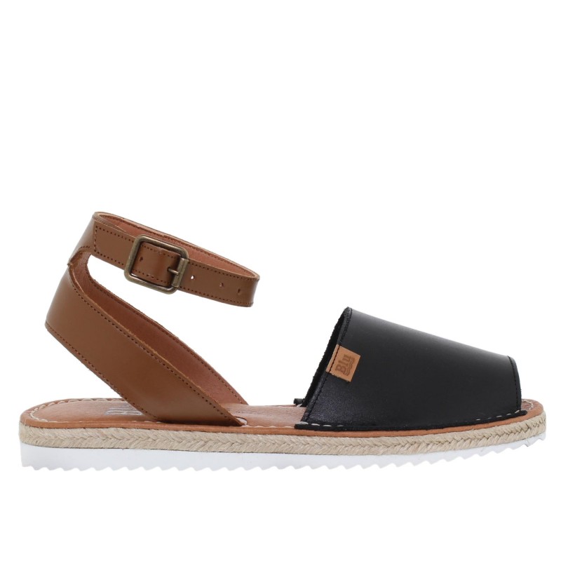 15201BLU - Sandalia Menorquina Plana Mujer Negro