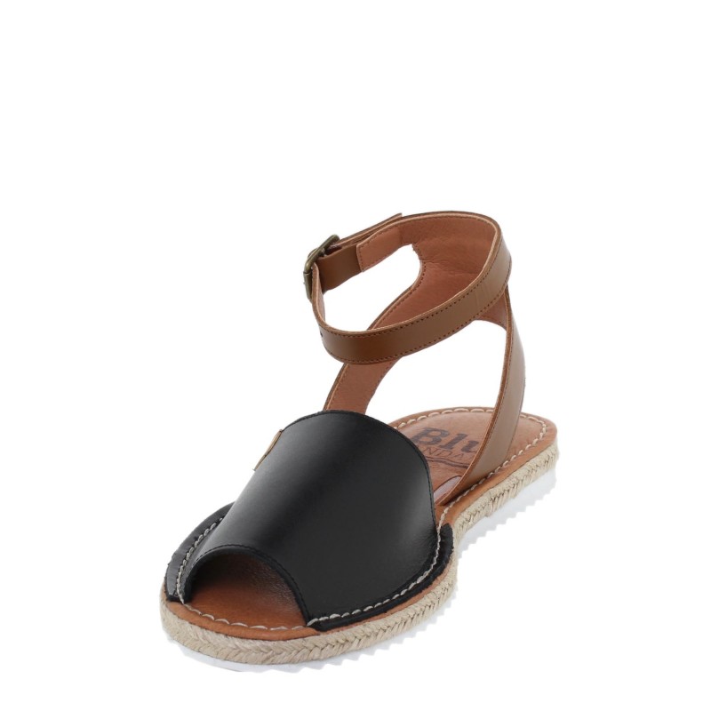 15201BLU - Sandalia Menorquina Plana Mujer Negro