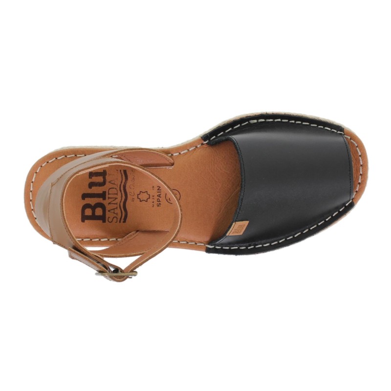 15201BLU - Sandalia Menorquina Plana Mujer Negro