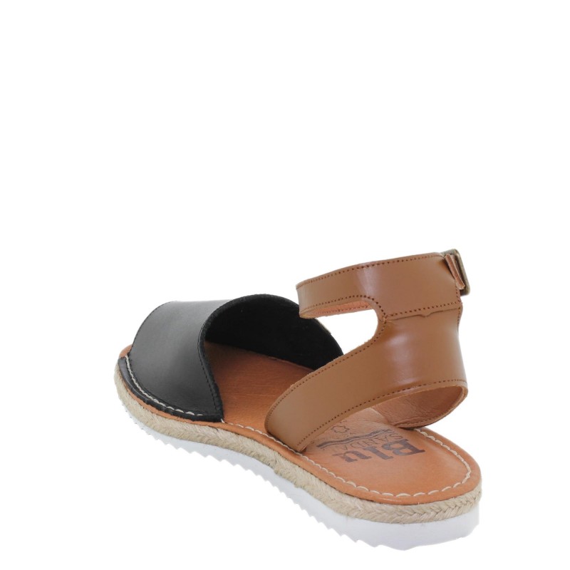 15201BLU - Sandalia Menorquina Plana Mujer Negro