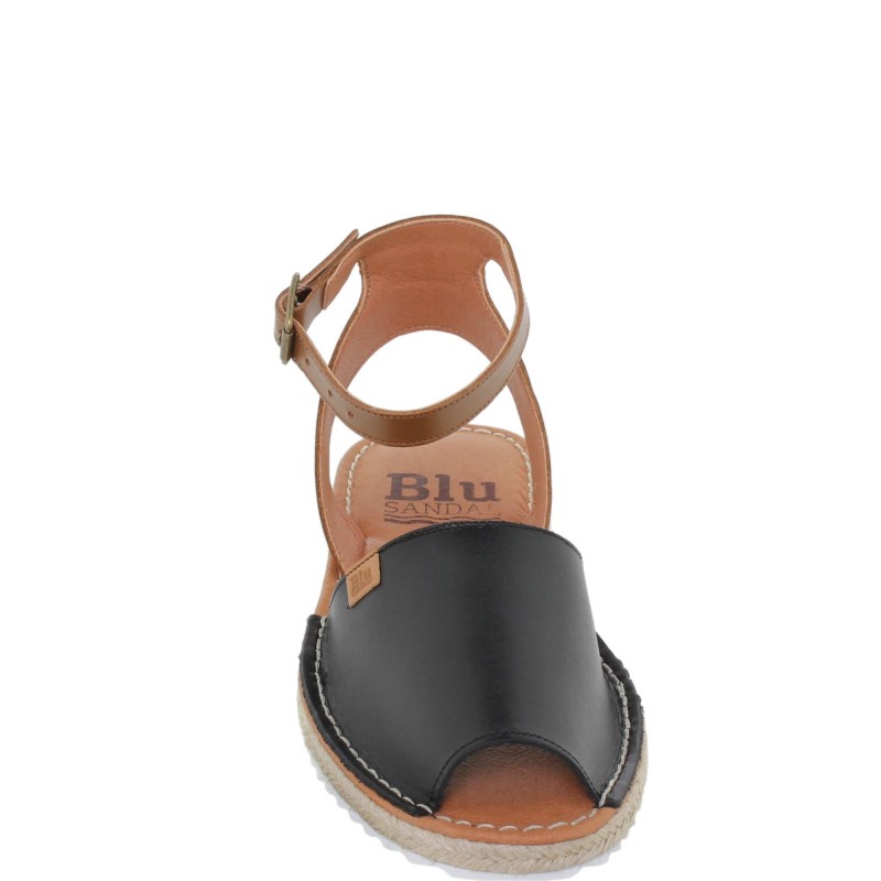 15201BLU - Sandalia Menorquina Plana Mujer Negro