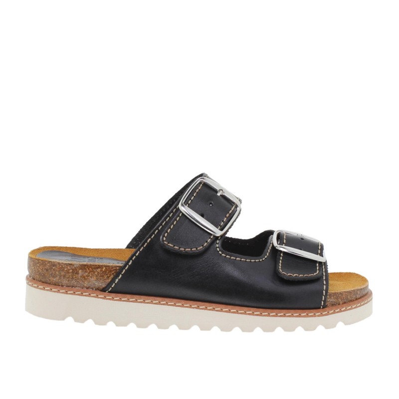 99901896BLU - Sandalia Plana Mujer Hebillas Negro