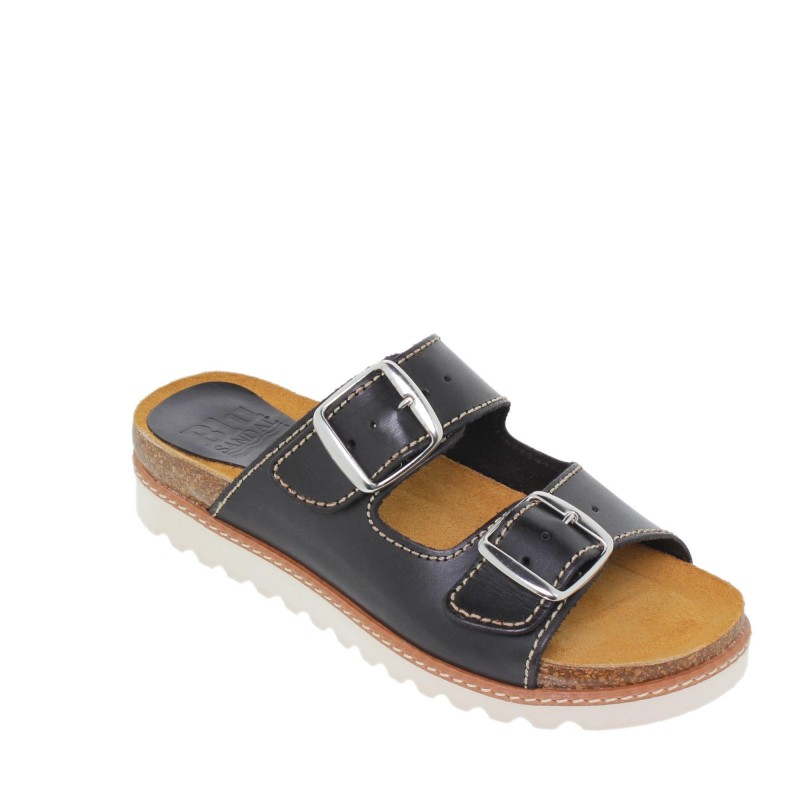 99901896BLU - Sandalia Plana Mujer Hebillas Negro
