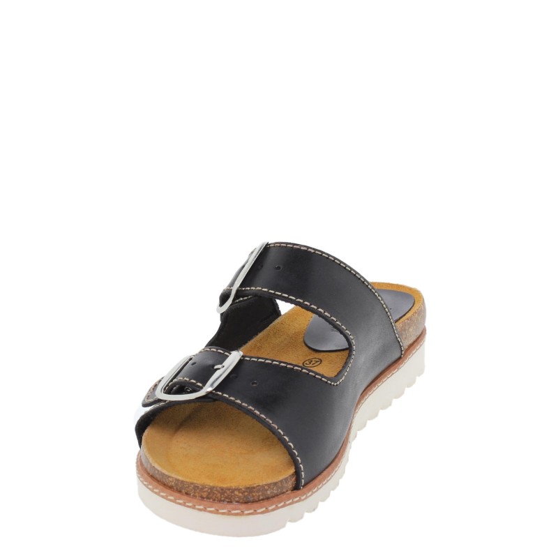 99901896BLU - Sandalia Plana Mujer Hebillas Negro