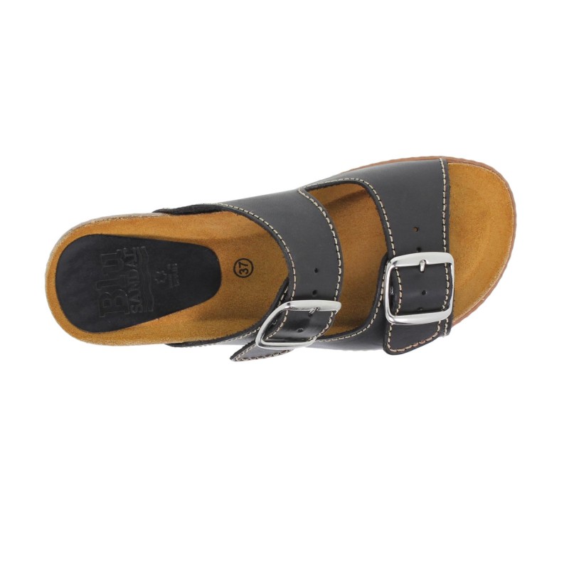 99901896BLU - Sandalia Plana Mujer Hebillas Negro