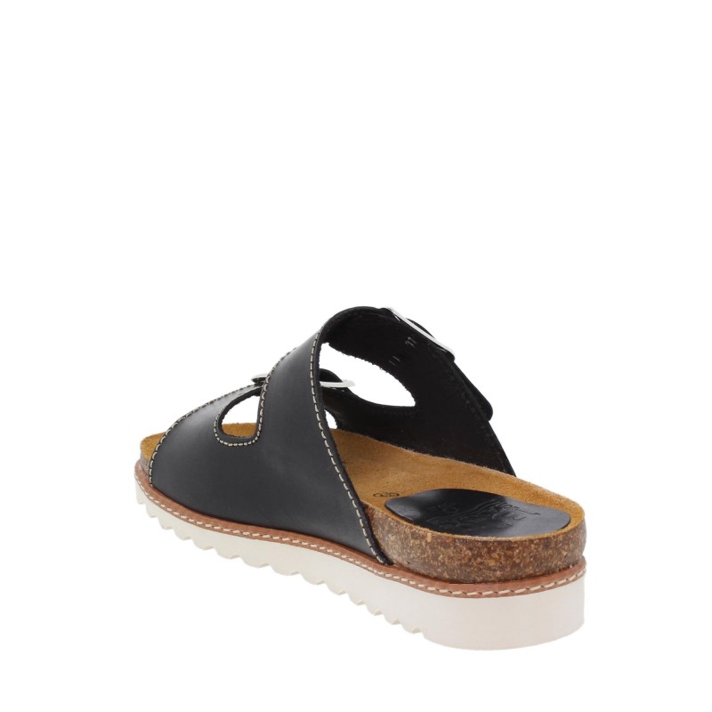 99901896BLU - Sandalia Plana Mujer Hebillas Negro