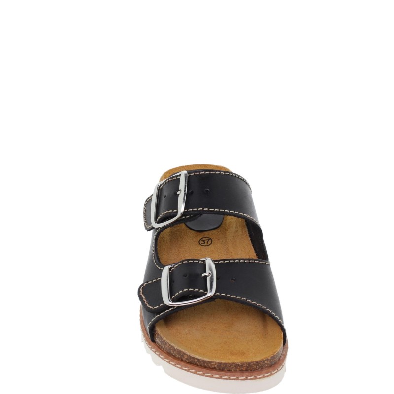 99901896BLU - Sandalia Plana Mujer Hebillas Negro