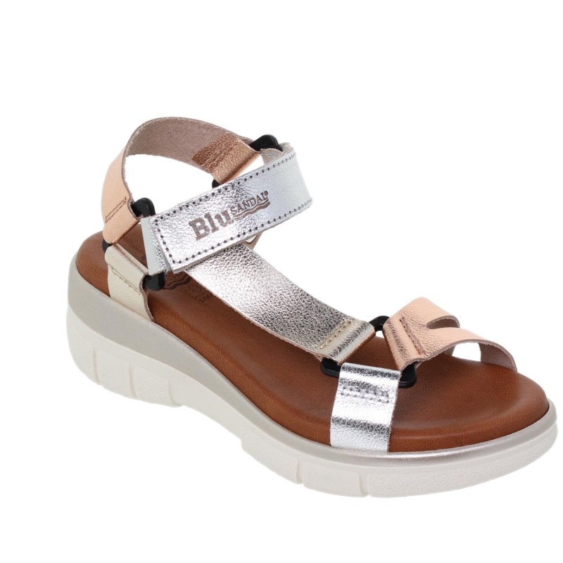 234054322BLU - Sandalia Cuña Mujer Metal