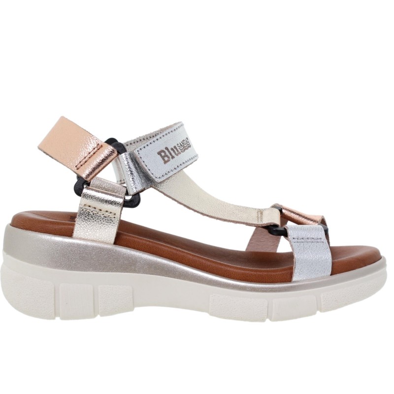 234054322BLU - Sandalia Cuña Mujer Metal