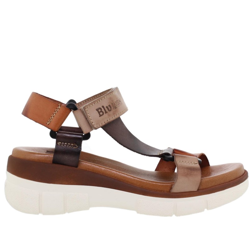 234054322BLU - Sandalia Cuña Mujer Multicuero