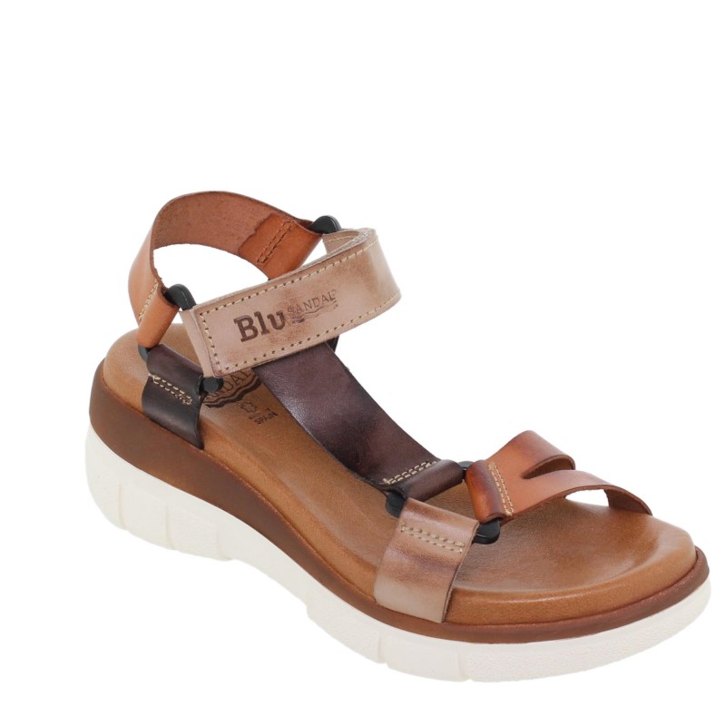 234054322BLU - Sandalia Cuña Mujer Multicuero
