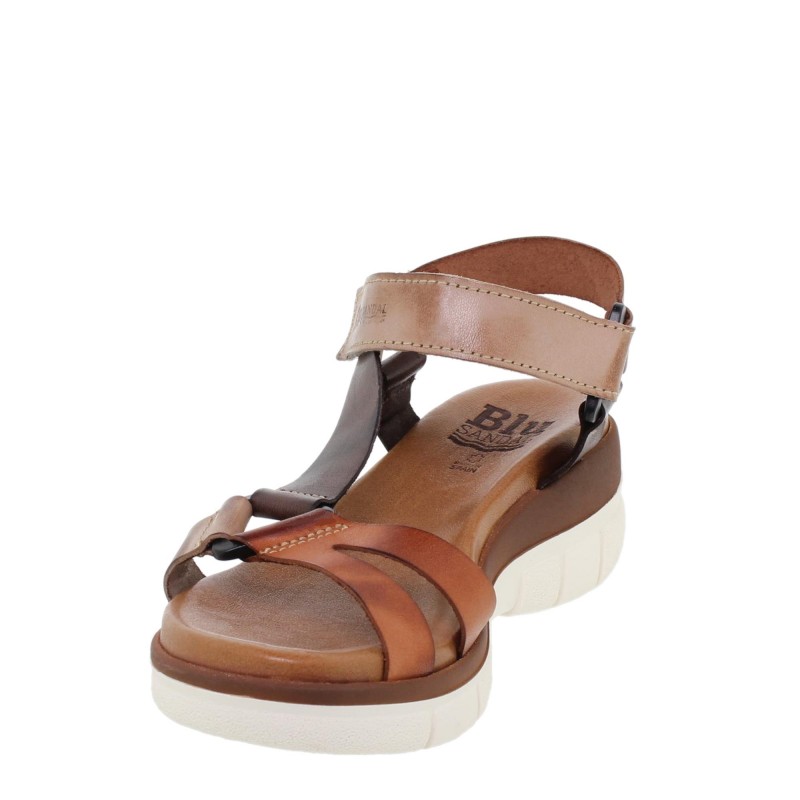 234054322BLU - Sandalia Cuña Mujer Multicuero