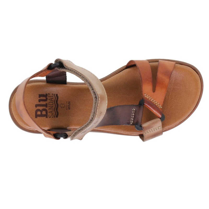 234054322BLU - Sandalia Cuña Mujer Multicuero