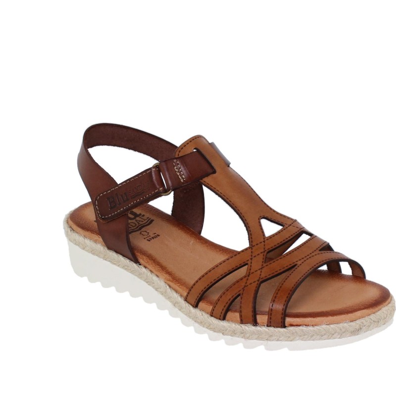 43902896BLU - Sandalia Cuña Mujer Cuero