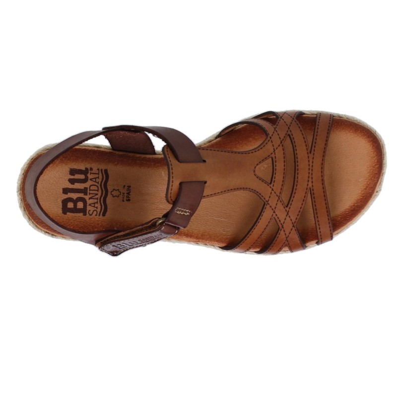 43902896BLU - Sandalia Cuña Mujer Cuero
