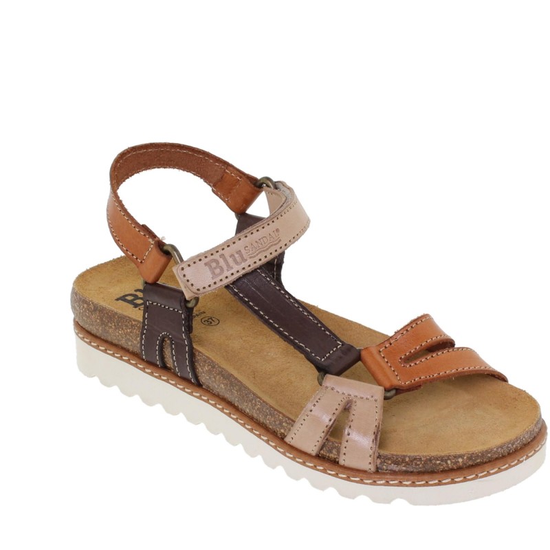 1855BLU - Sandalia BIO Plana Mujer Multicuero
