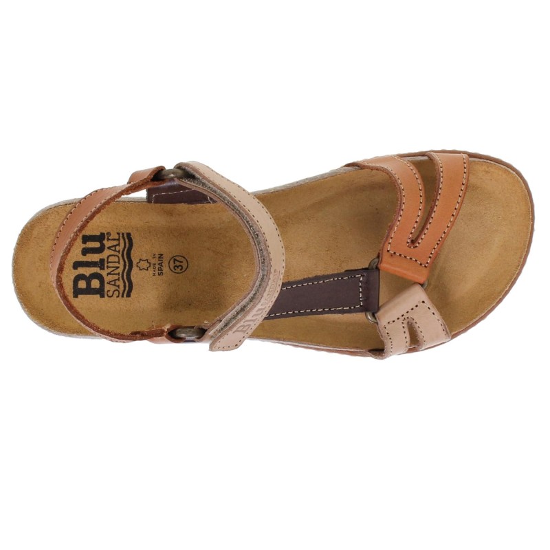 1855BLU - Sandalia BIO Plana Mujer Multicuero