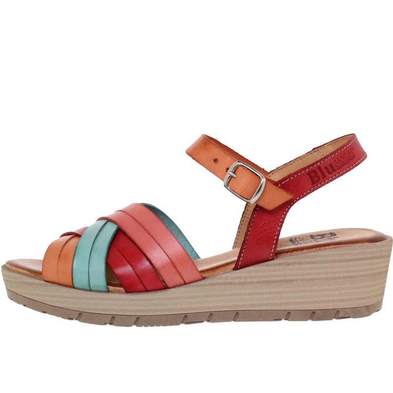 3106BLU - Sandalia Cuña Mujer Multicolor