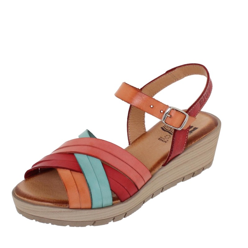 3106BLU - Sandalia Cuña Mujer Multicolor
