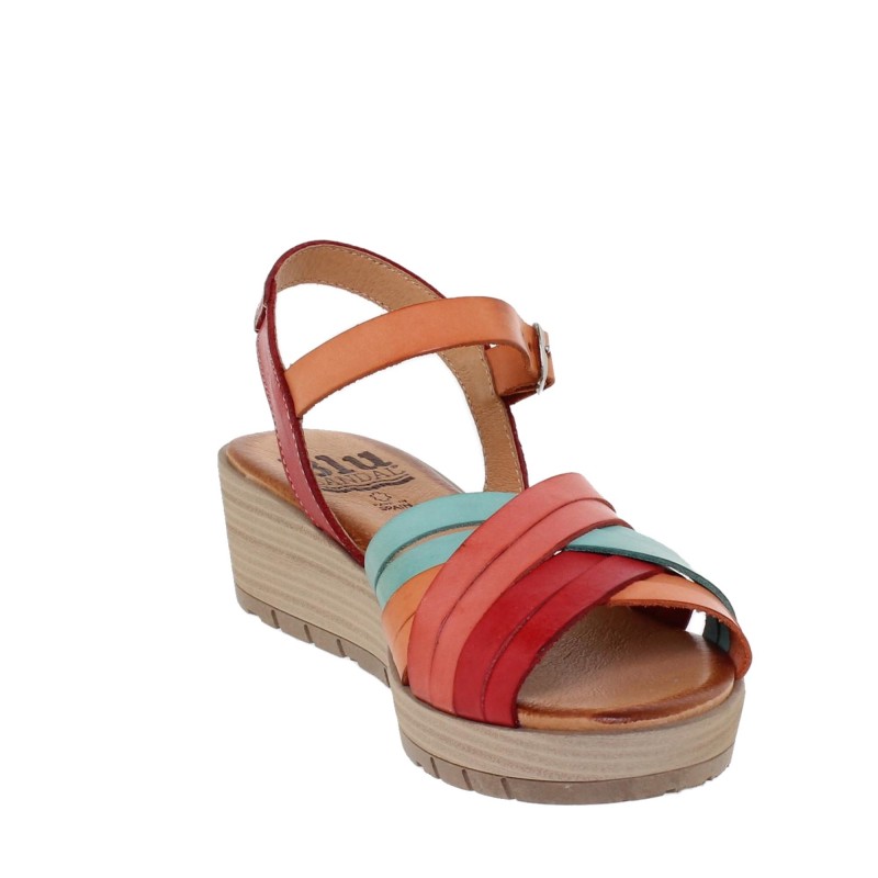 3106BLU - Sandalia Cuña Mujer Multicolor