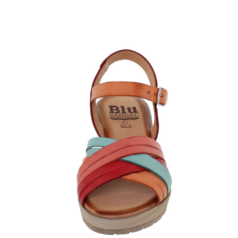 3106BLU - Sandalia Cuña Mujer Multicolor