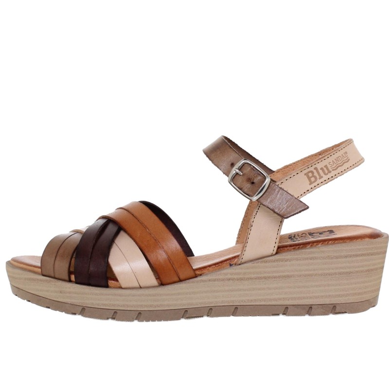 3106BLU - Sandalia Cuña Mujer Multicuero