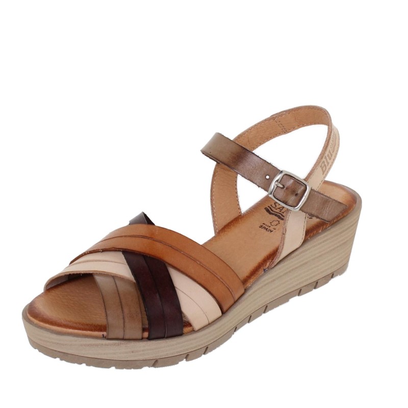 3106BLU - Sandalia Cuña Mujer Multicuero