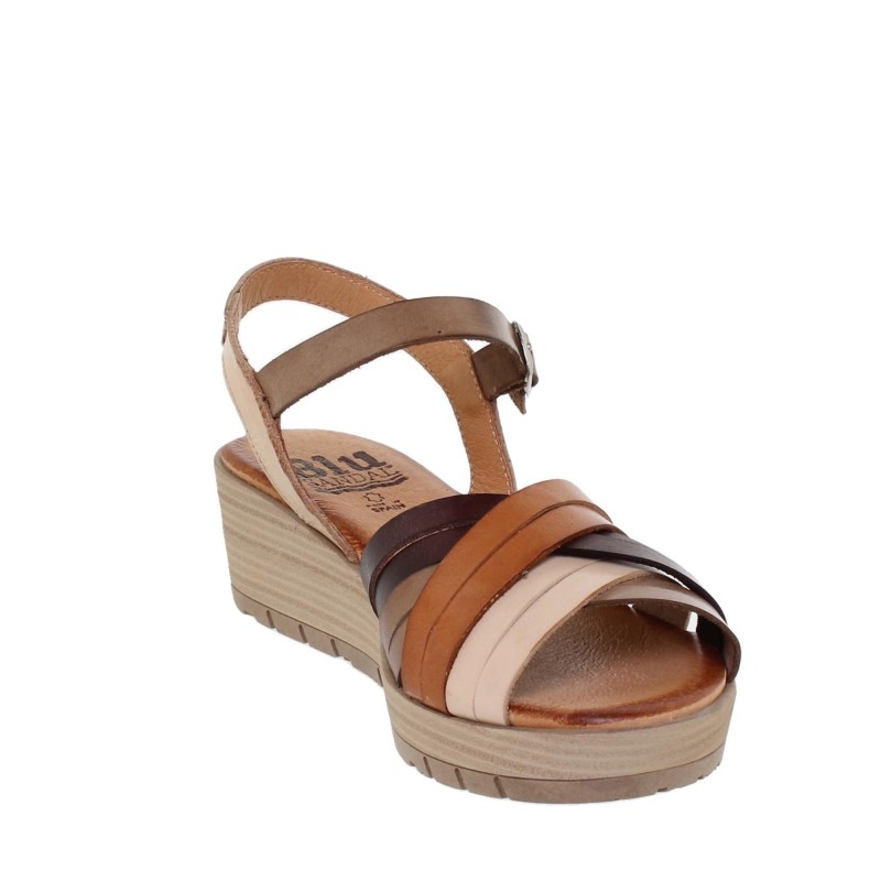 3106BLU - Sandalia Cuña Mujer Multicuero