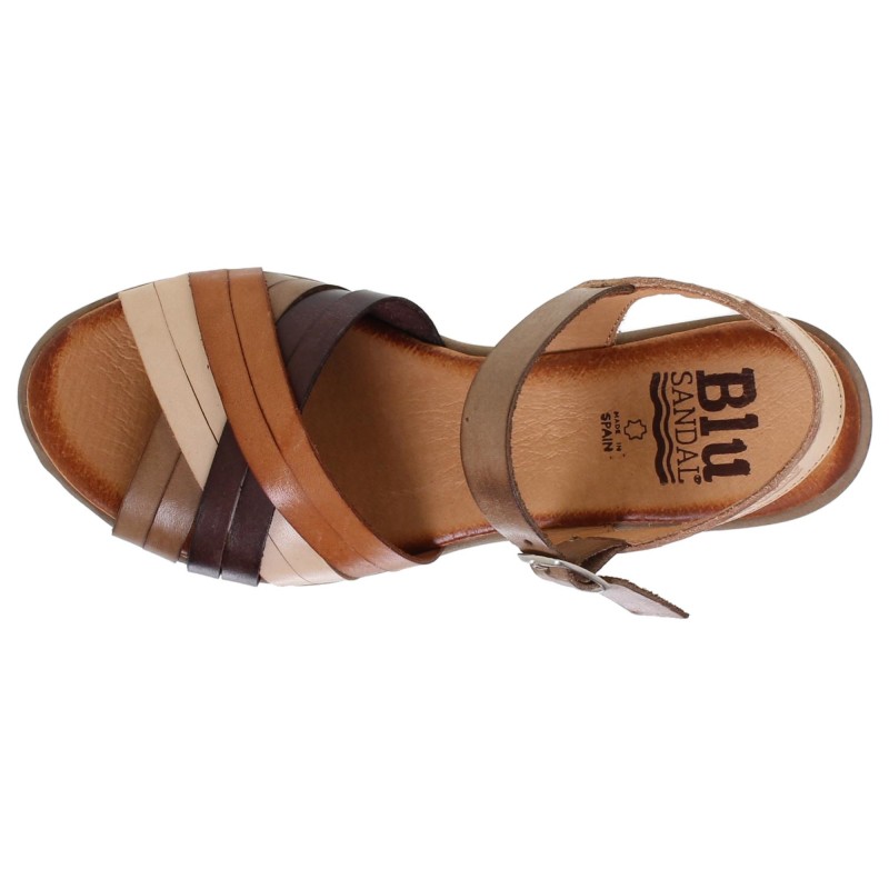 3106BLU - Sandalia Cuña Mujer Multicuero