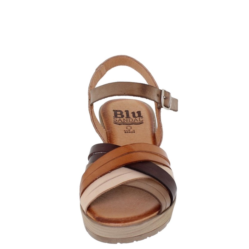 3106BLU - Sandalia Cuña Mujer Multicuero