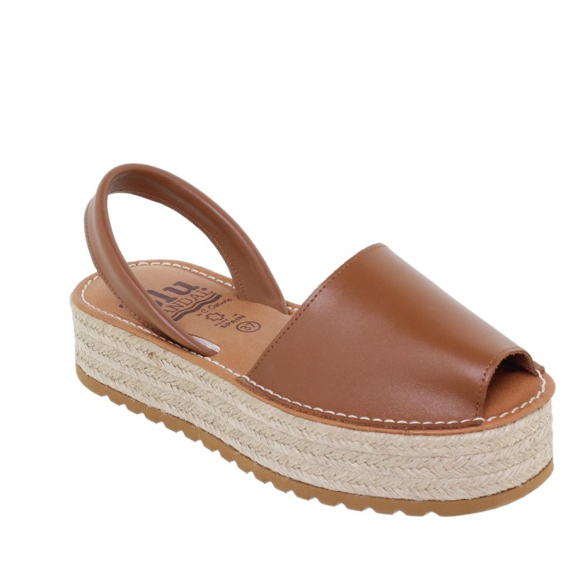 696016201BLU - Menorquina Plataforma Mujer Cuero