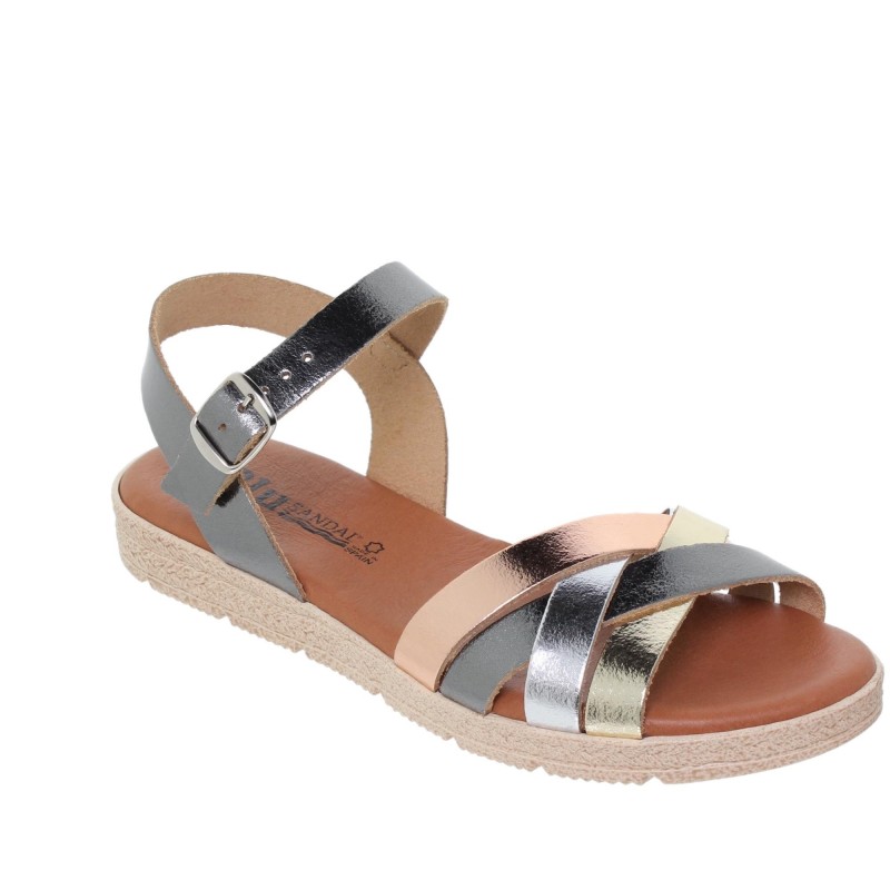 2740235BLU - Sandalia Plana Mujer Metal