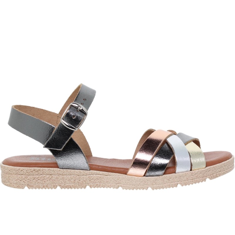 2740235BLU - Sandalia Plana Mujer Metal