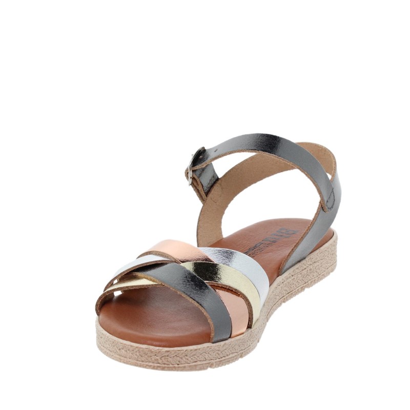 2740235BLU - Sandalia Plana Mujer Metal