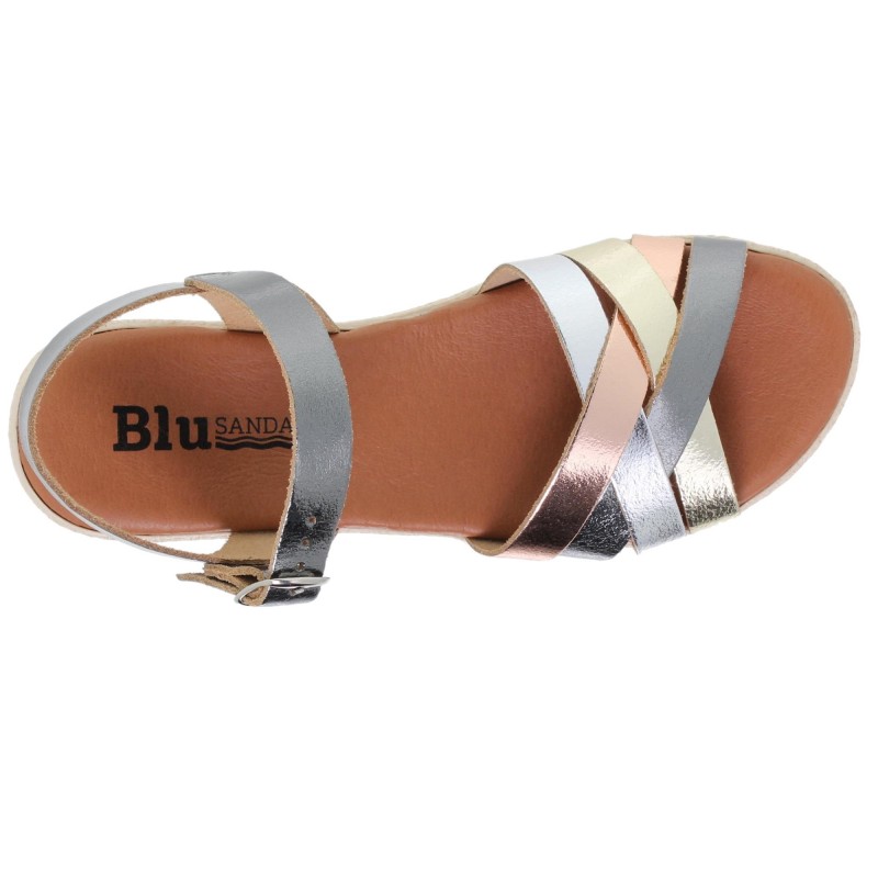 2740235BLU - Sandalia Plana Mujer Metal