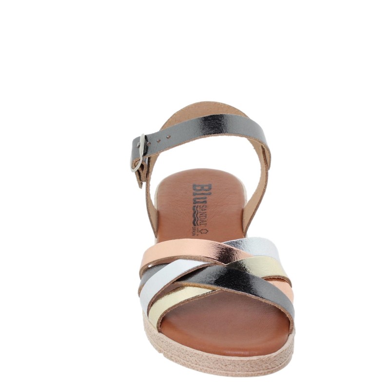 2740235BLU - Sandalia Plana Mujer Metal