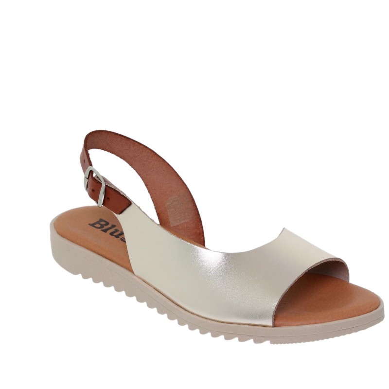 1115BLU - Sandalia Plana Mujer Platino
