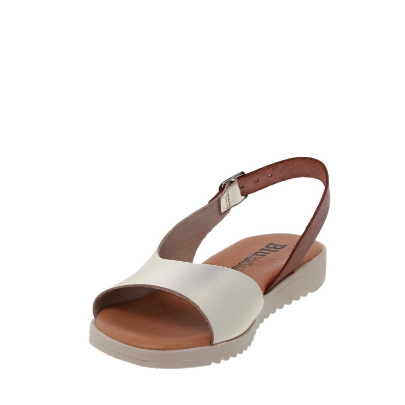 1115BLU - Sandalia Plana Mujer Platino