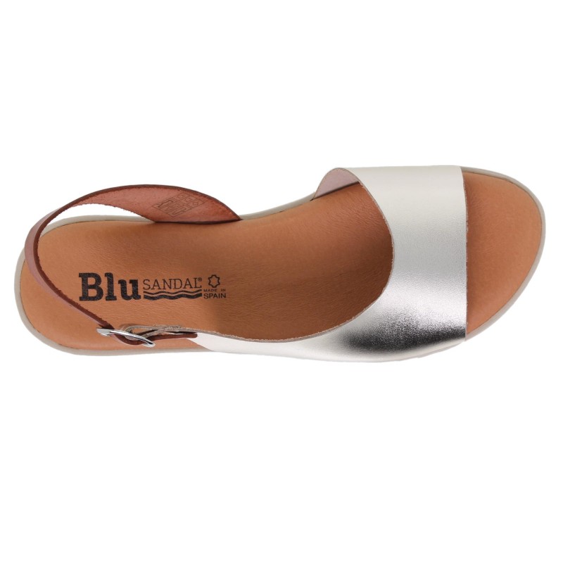 1115BLU - Sandalia Plana Mujer Platino