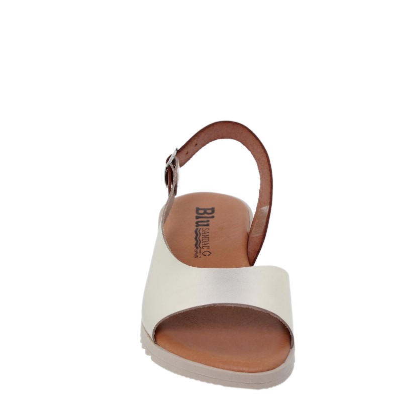 1115BLU - Sandalia Plana Mujer Platino