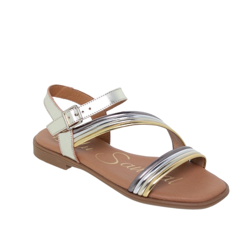 7540918BLU - Sandalia Señora Piel Metal