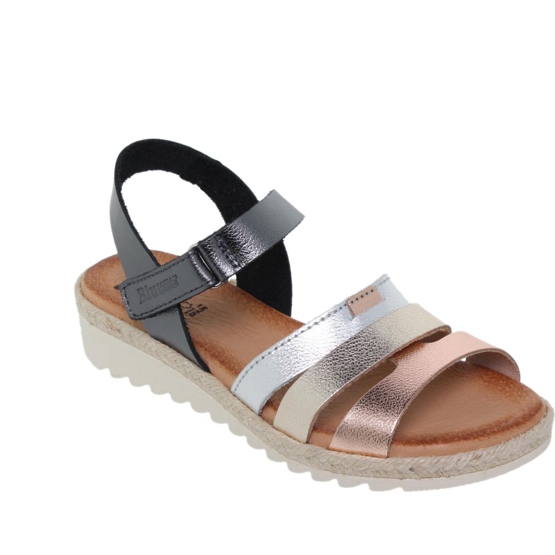 14202898BLU - Sandalia Cuña Mujer Metal