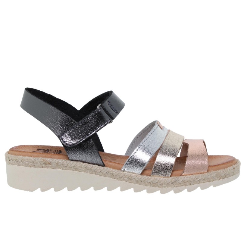 14202898BLU - Sandalia Cuña Mujer Metal