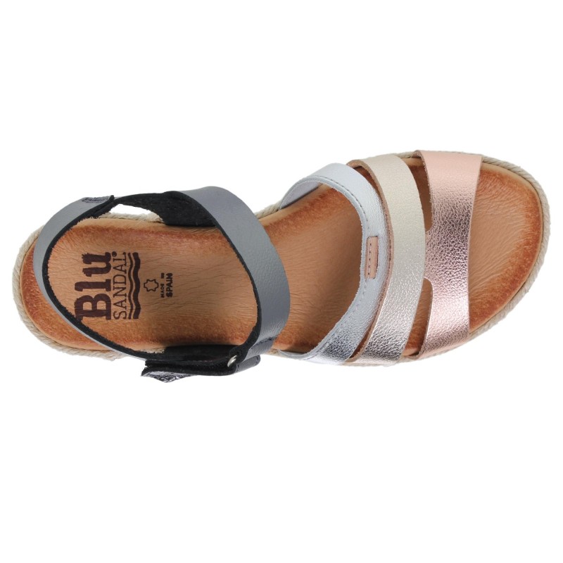 14202898BLU - Sandalia Cuña Mujer Metal
