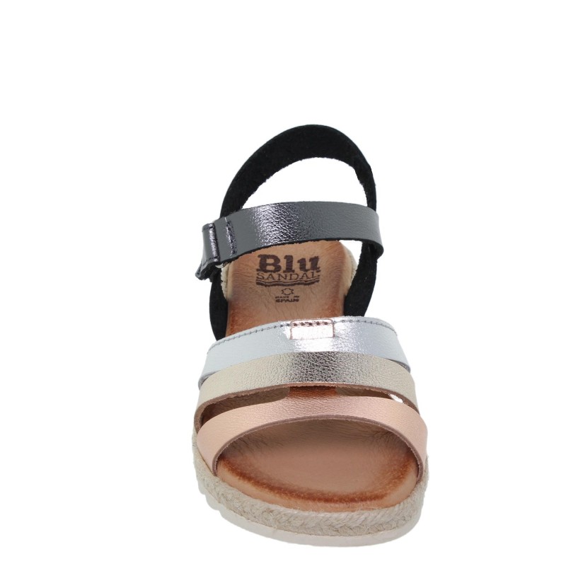14202898BLU - Sandalia Cuña Mujer Metal